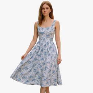 Mable Sz Small Dress Cottagecore Preppy Romantic Tie Back Midi Sleeveless